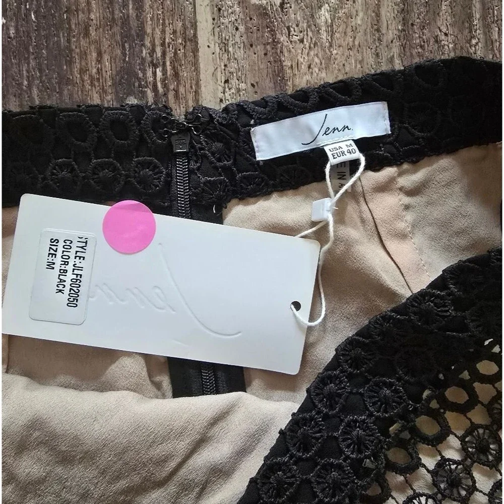 Black Lace Pencil Skirt | Nude Lined | Floral Scalloped Hem | Jenn M | Cocktail